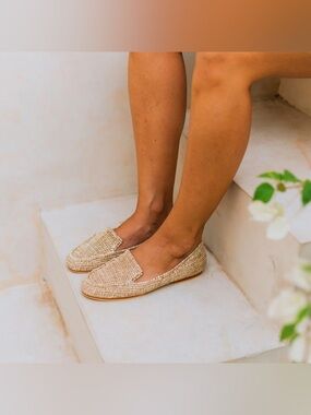 Bulibasha Mouna Green Raffia Loafers Women Size 43 Handmade Natural Tan Nautical